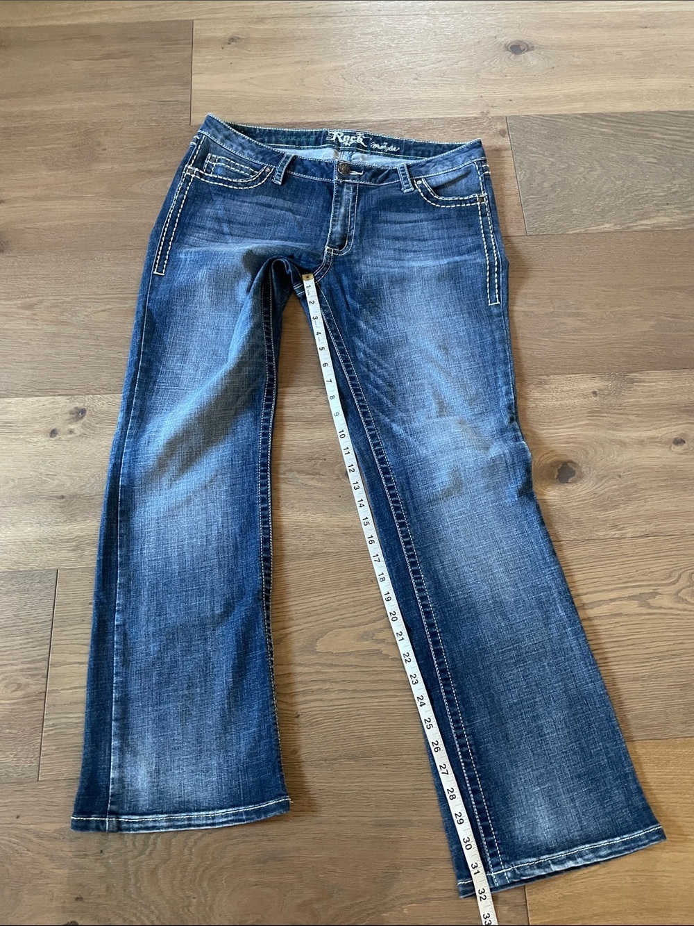 Wrangler Rock 47 Ultra Low Rise Bootcut Jeans Size 32X32 Embroidered/Rhinestones - Picture 5 of 11